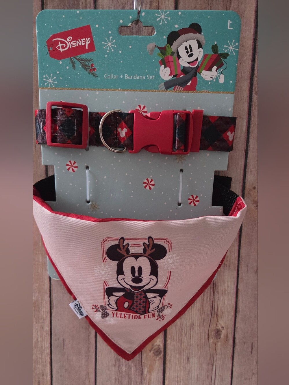 Disney Red Mickey Yuletide Bandana & Plaid Collar Set NIP